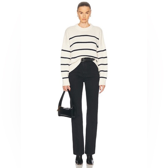 Jenni Kayne XS Chloe Cotton Crewneck Sweater White with Black Stripes - Picture 3 of 10